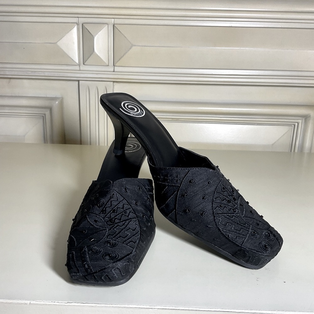 Chico’s Black Beaded Mule Heels Size 7M Boho Dress Shoes - Picture 7 of 9